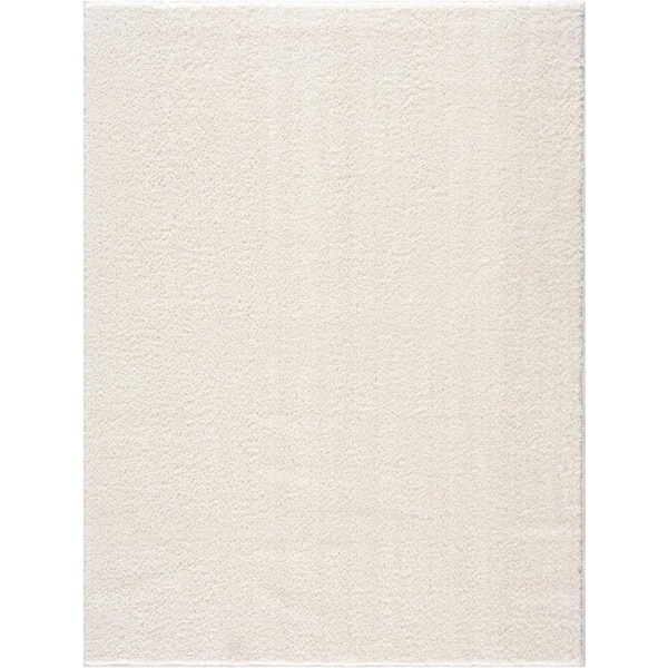 HAUTELOOM Judy 4 ft. X 6 ft. White Solid Shag Rubber Backing Soft Machine Washable Area Rug