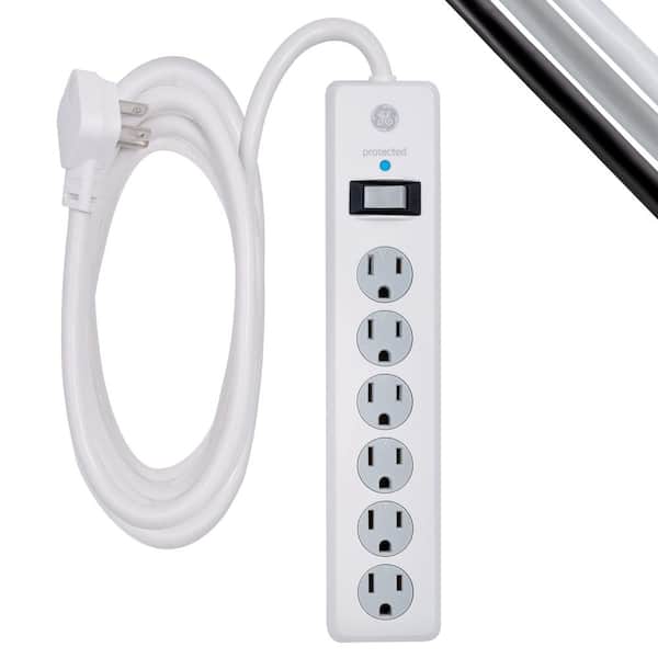 Lukyamzn 6-Outlet 800J Flat Plug Surge Protector Power Strip in White with 10 Ft. Extension Cord and Twist-to-Close Safety Covers