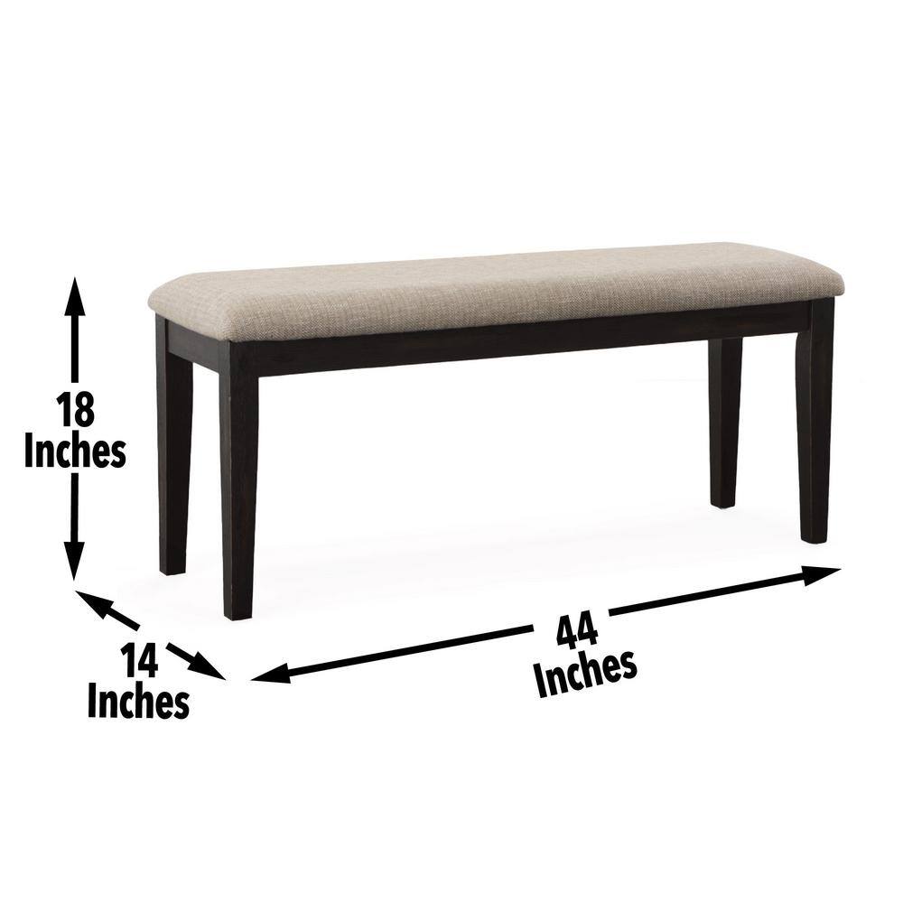 Ebony Upholstered Bench with Oatmeal Fabric and Solid Wood Frame