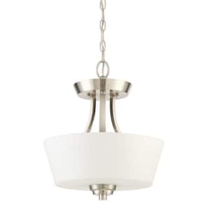 Grace 13 in. 2-Light Brushed Polished Nickel Convertible Semi-Flush Mount w/ Frost White Glass Shade & No Bulbs Included