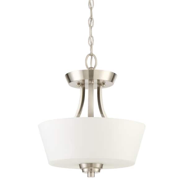 CRAFTMADE Grace 13 in. 2-Light Brushed Polished Nickel Convertible Semi-Flush Mount w/ Frost White Glass Shade & No Bulbs Included