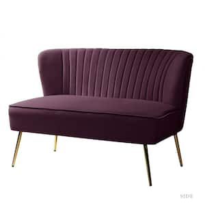 Carmita 47 in. Purple Velvet Tufted 2-Seats Loveseats Sofa with Golden Base