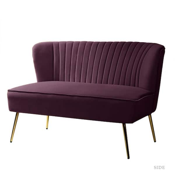 JAYDEN CREATION Carmita 47 in. Purple Velvet 2-Seat Loveseat with Golden Base