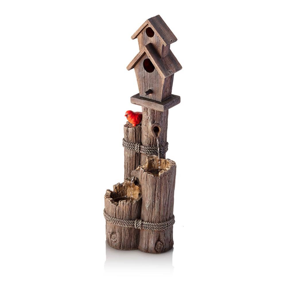 35" Rustic Brown Polyresin Birdhouse Outdoor Fountain