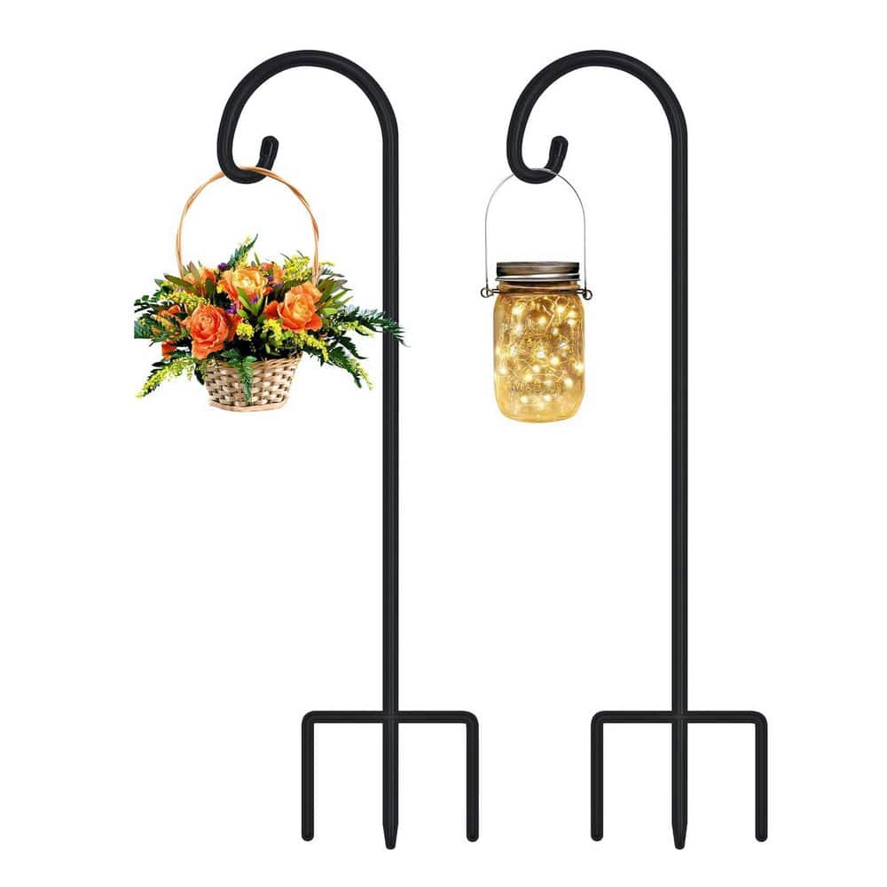 Shepherds Hooks 32 Inch Black Steel Bird Feeders with Hooks 2 Pack