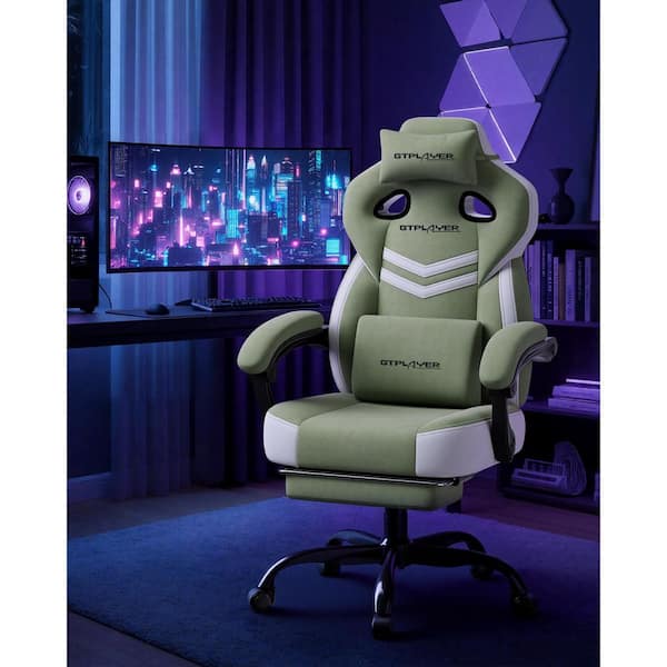 Big and Tall Gaming Chair Comfort Fabric Computer Chair 360°-Swivel Reclining Seat,Green