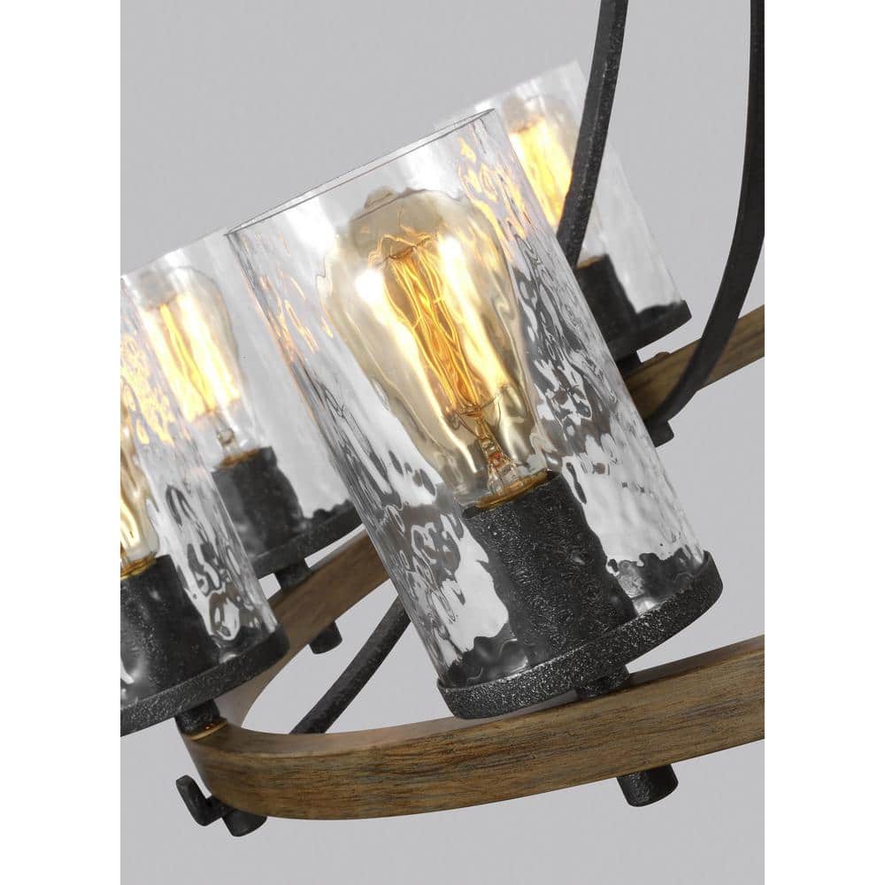 Distressed Weathered Oak & Slate Grey 10-Light Crystal Chandelier