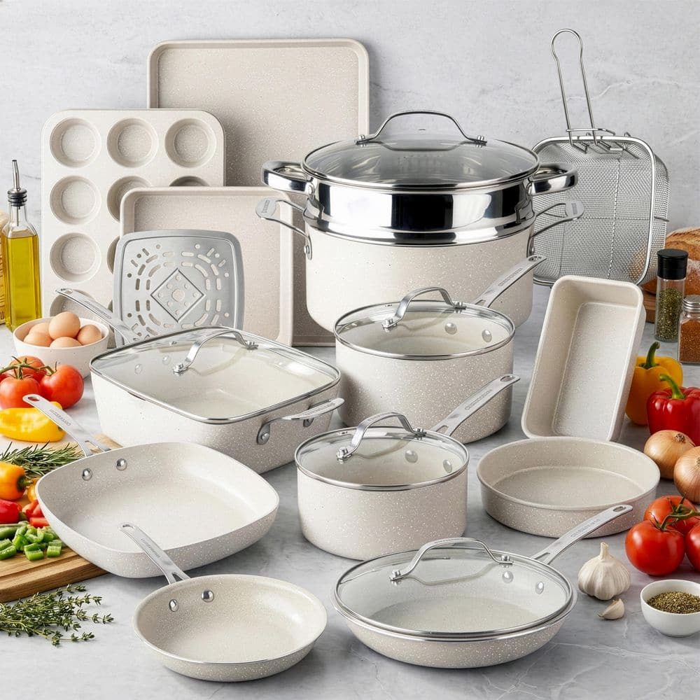 GRANITESTONE Ceraluxe 20-Piece Aluminum Ceramic Nonstick Cookware