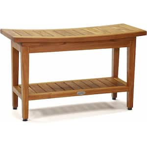 Patented 30 in x 12 in Maluku Freestanding Teak Shower Bench with Shelf