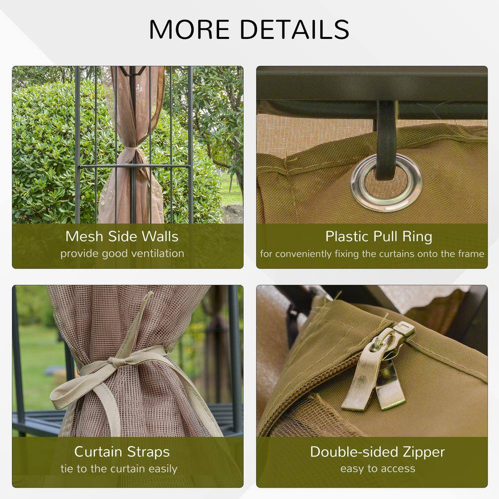 Large Brown Steel Outdoor Garden Gazebo with Mesh Curtains