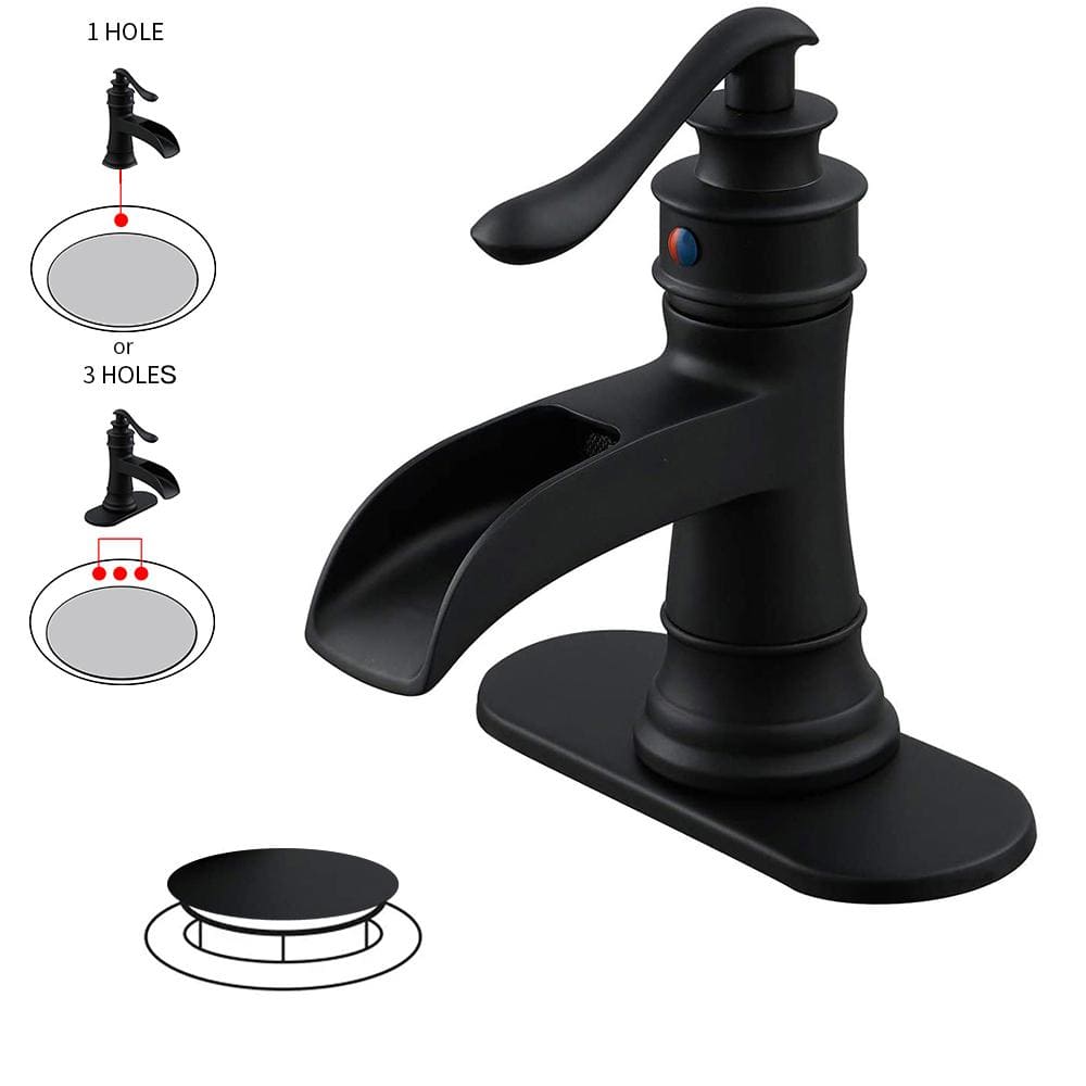Waterfall Single Hole Single-Handle Bathroom Faucet for Vessel Sink with Dr