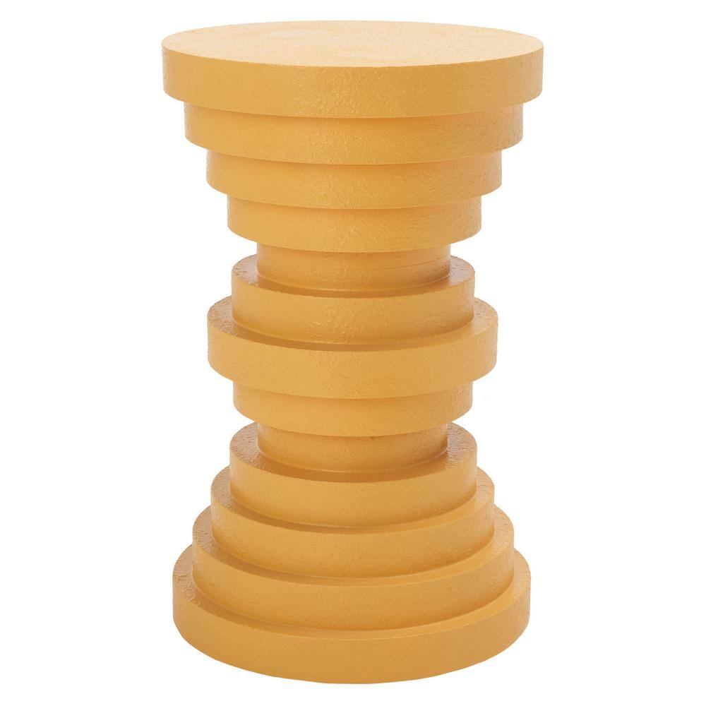 Ali Yellow Fluted Round Wood Accent Table
