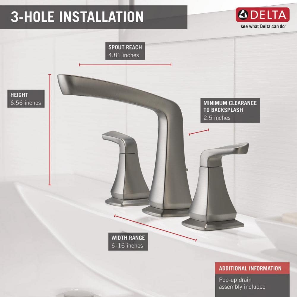 Vesna 3-Hole Widespread Nickel Bathroom Faucet with Drain Assembly