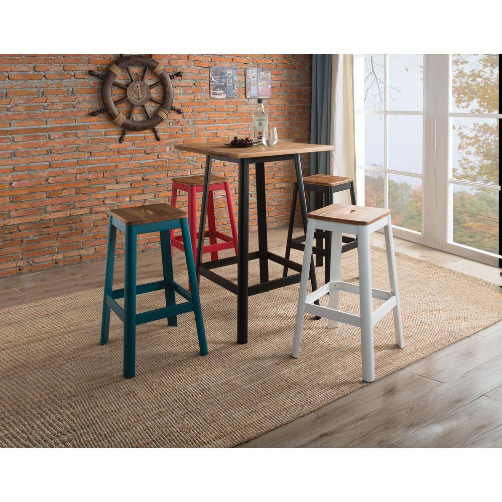 Natural and White Backless Pine Wood and Metal Bar Stool