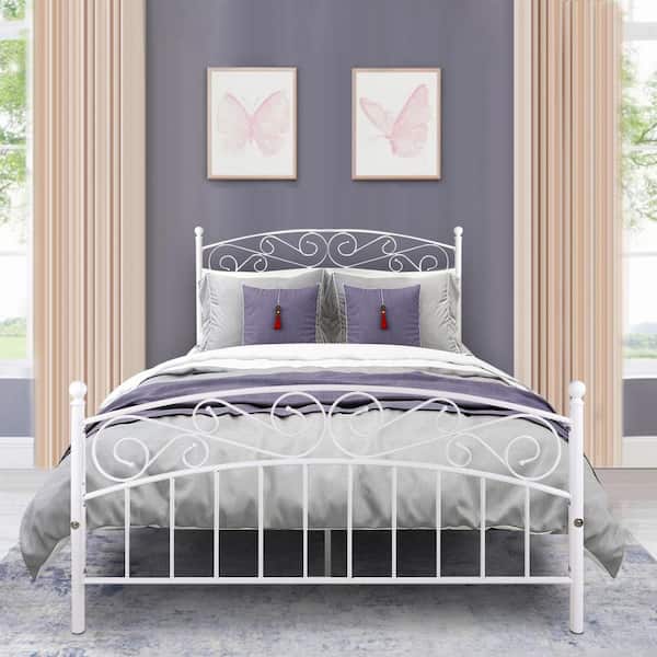Maincraft White Metal Frame Queen Platform Bed with Storage
