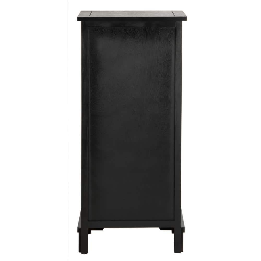 Distressed Black Pine Wood Accent Cabinet with Wicker Baskets