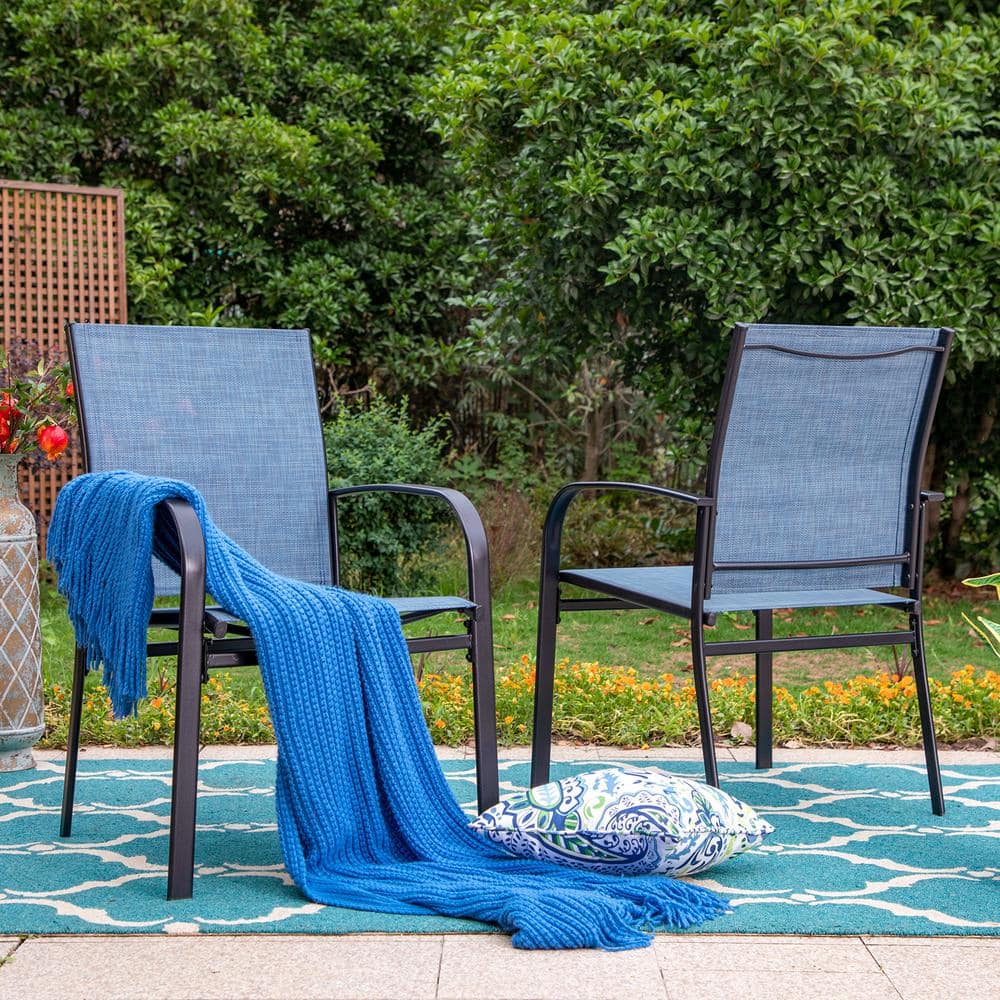 Blue Ergonomic Steel Patio Dining Armchairs Set
