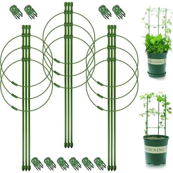 Primehome 3 Packs Plant Support Tomato Cages 18 in. Adjustable Garden Cucumber Trellis Plant Stakes with 10 Plant Clips