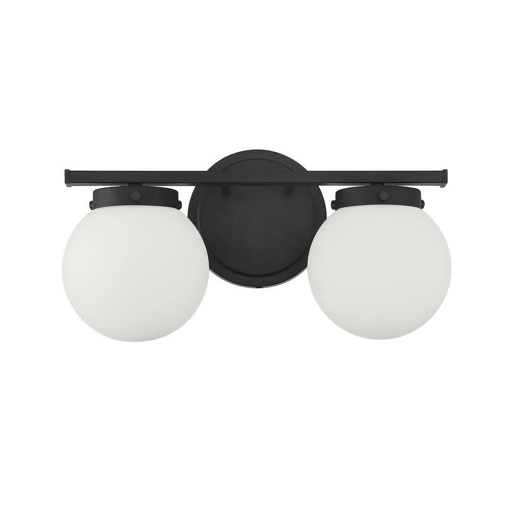 Matte Black and Opal Glass 2-Light Bathroom Vanity Fixture