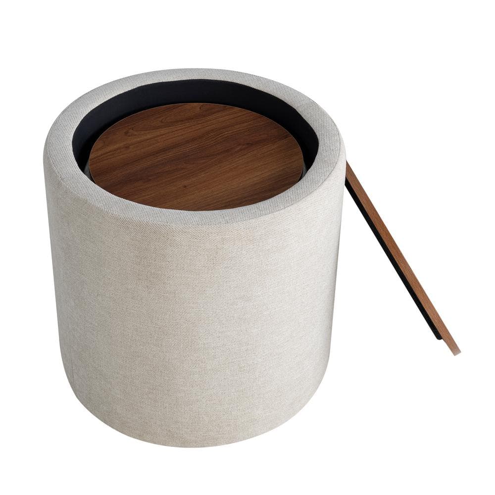 Auckland Round Linen Storage Ottoman Set with Wood Top
