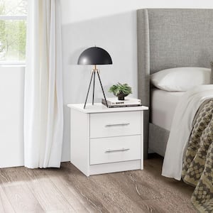 SignatureHome Corry White 2 Drawers 16 in. W Wooden Nightstand for bed. Dimension (17Lx16Wx17H)