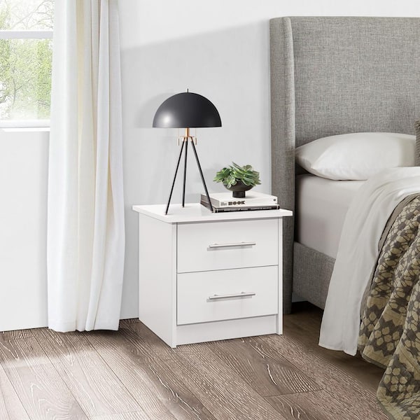 Signature Home SignatureHome Corry White 2 Drawers 16 in. W Wooden Nightstand for bed. Dimension (17Lx16Wx17H)