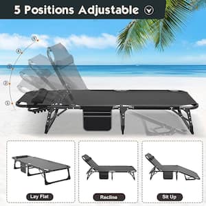 Portable Lounge Chair, Black 5-Fold Sleeping Cots Steel Outdoor Lounge Chair with Cushion Guard Gary Cushion 1-Pack