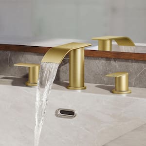 8 in. Widespread Double Handle Bathroom Faucet with Drain Kit Included in Matte Gold