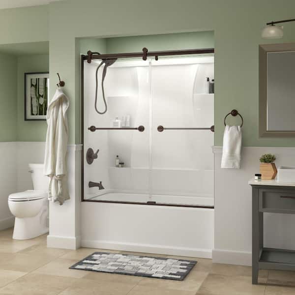 Delta Silverton 60 x 58-3/4 in. Frameless Contemporary Sliding Bathtub Door in Bronze with Clear Glass