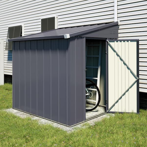 VEIKOUS 4 ft. W x 8 ft. D Grey Metal Storage Lean-to Shed 30 sq. ft.