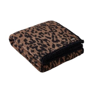 Hudson Leopard Brown/Black Sherpa Throw Blanket