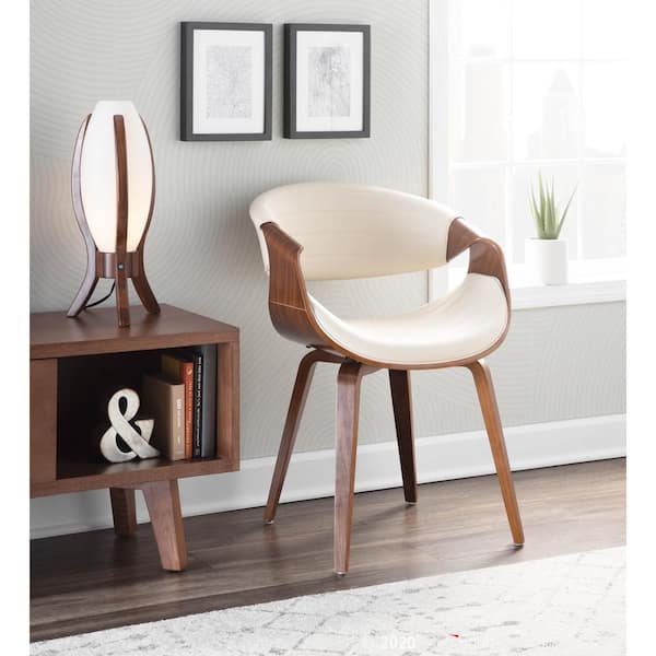 Symphony Mid-Century Cream Faux Leather and Walnut Dining/Accent Chair