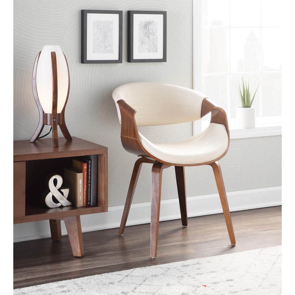 Symphony Walnut and Cream Faux Leather Mid-Century Side Chair