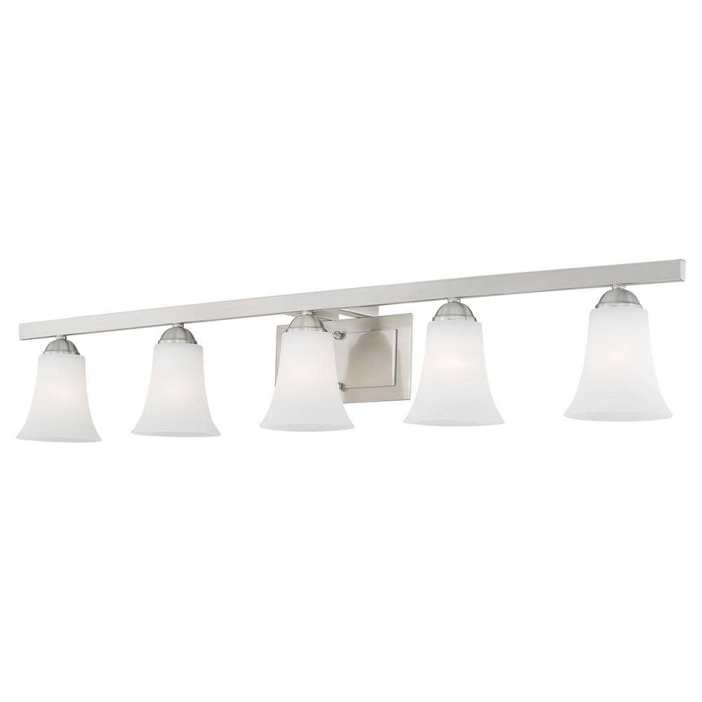 Ridgedale Brushed Nickel 5-Light Vanity with Satin Opal White Glass