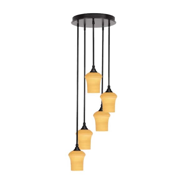Unbranded Villa 5 Light Espresso Pendant, Cluster Pendant Light with 5.5 in. Cayenne Linen Glass Shades, No Bulbs Included