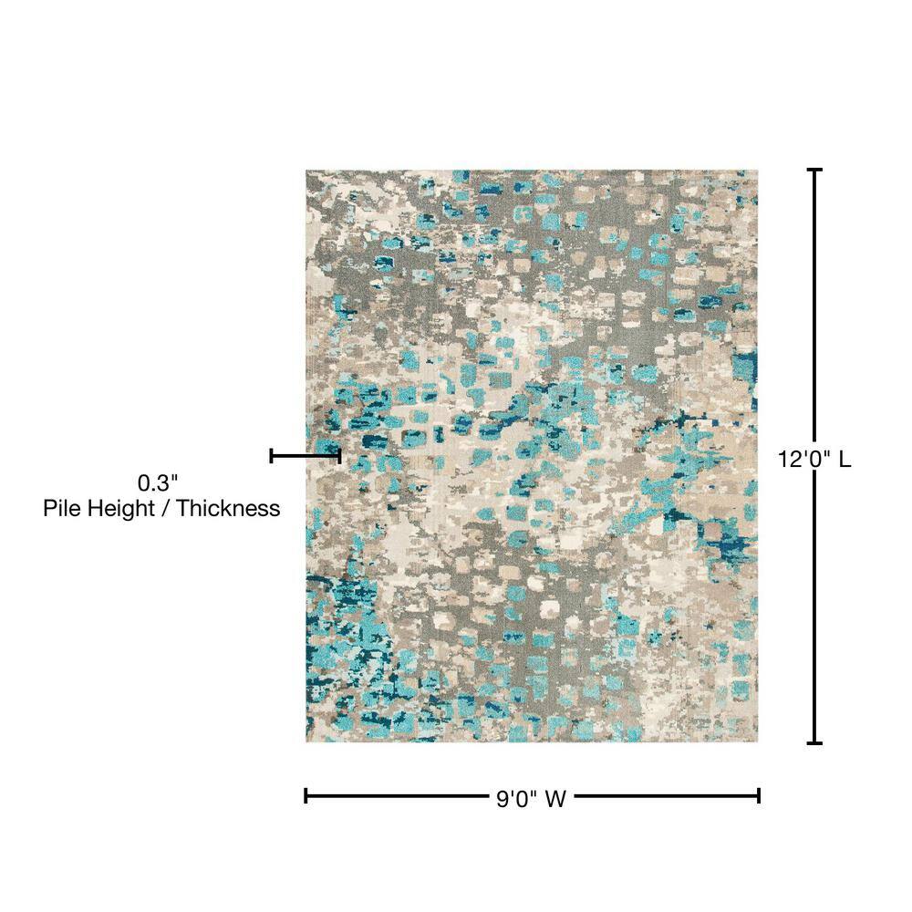 Madison Chic Metro-Mod Grey & Blue Square Synthetic Area Rug - 9' x 12'