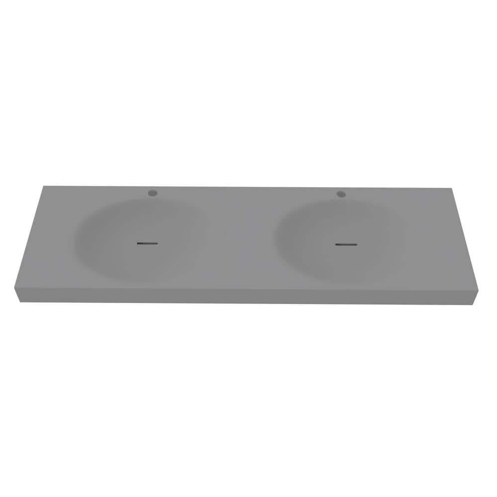 castellousa Darleen 60 in. Ultraminimalist Matte Gray Solid Surface Rectangular Double Shallow