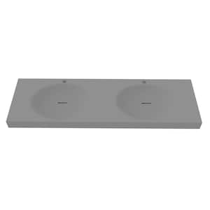 Darleen 60 in. Ultraminimalist Matte Gray Solid Surface Rectangular Double Shallow Basin Wall Mounted Non Vessel Sink