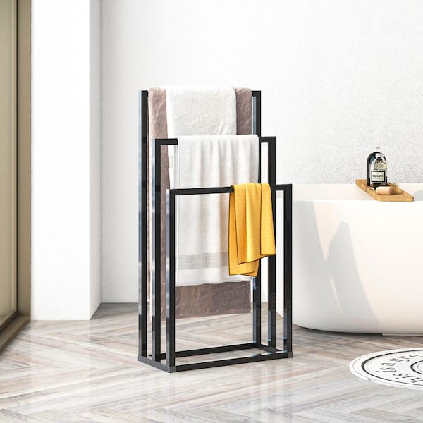 Metal Freestanding Towel Rack 3-Tiers Hand Towel Holder Organizer for Bathroom Accessories, Black