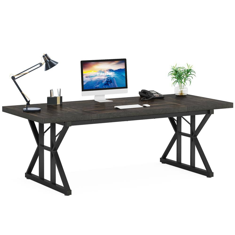 BYBLIGHT Capen 70 8 In Rectangular Brown And Black Engineered Wood Executive Desk Computer Desk