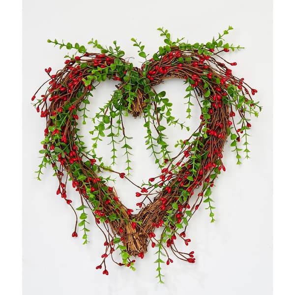 15 in. Artificial Berry Heart Wreath in Red