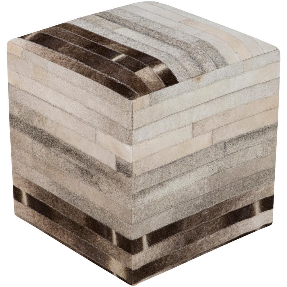 Livabliss Danton Solid Taupe Hair On Hide Cube Accent Pouf