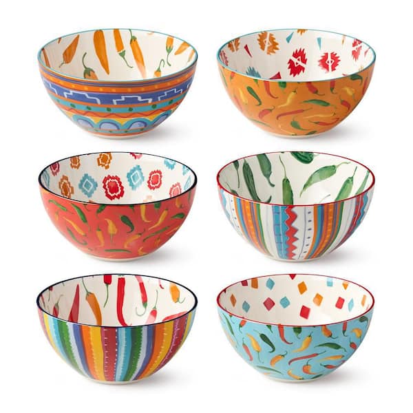 Certified International 6.25 in. 24 fl. oz. Multi-Colored Caliente Porcelain Serving Bowl (Set of 6)