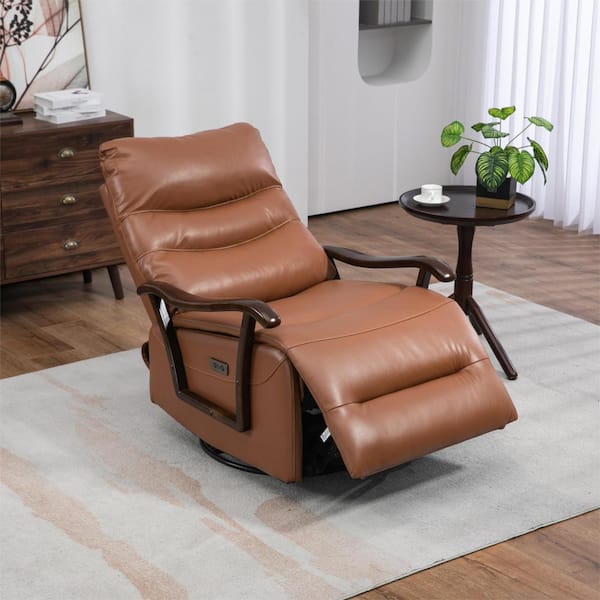 aisword Coffee Extra Wide Breathable Leather Swivel Rocker Recliner Power Glider Chair with Solid Wood Armrests