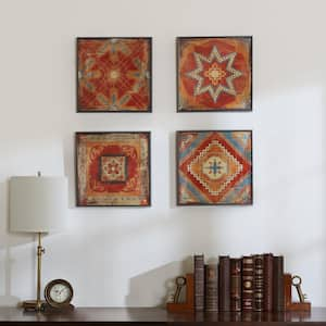 Moroccan Tile 4-Piece Red Framed Art Set 15 in. x 15 in.