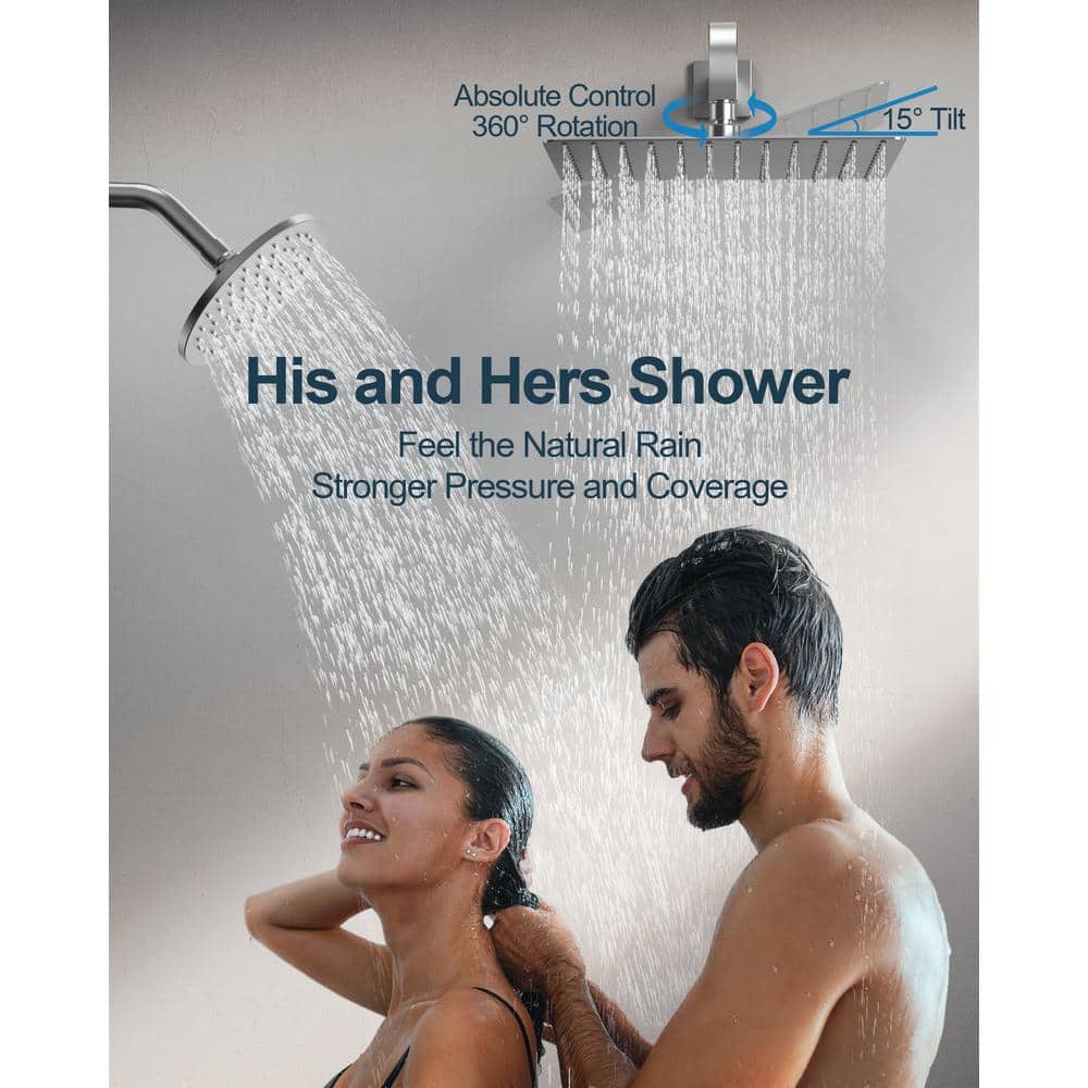 Nickel Dual Rainfall Shower System with Handheld Spray
