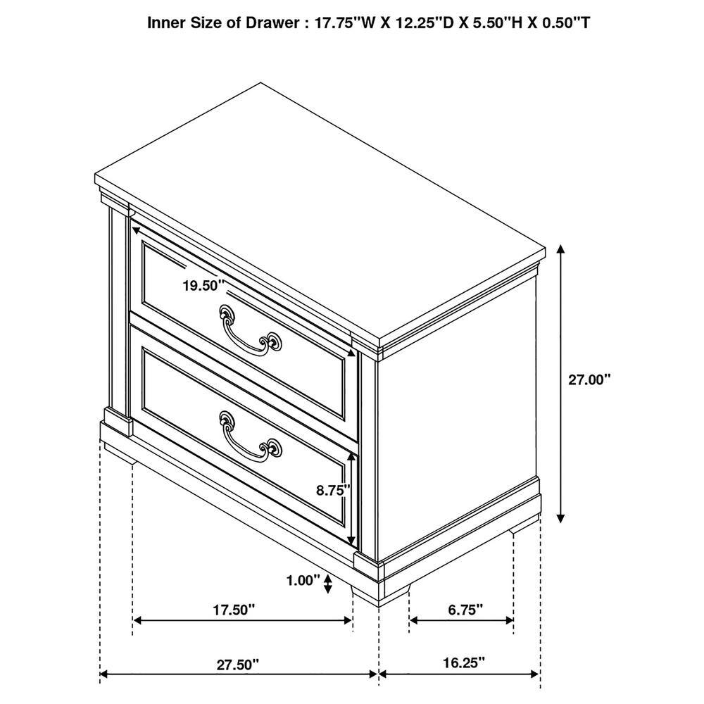 Hillcrest Transitional 2-Drawer Nightstand in White/Brown with USB Ports