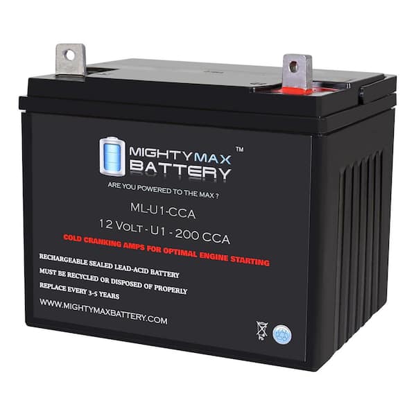 MIGHTY MAX BATTERY ML-U1-CCA-XRP 12-Volt, 200 CCA, Nut and Bolt (NB) Terminal, Rechargeable SLA AGM Battery