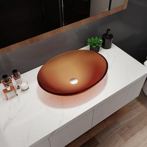 Bathroom Tempered Brown Matte Glass Oval Vessel Sink