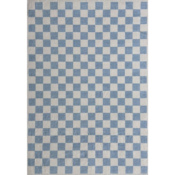 Metro Checkered Harbor  4 ft. x 6 ft. Non-Toxic, Child and Pet Safe - Indoor Area Rug for Kids, Blue.